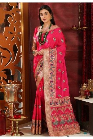 Magenta silk saree with blouse  4116